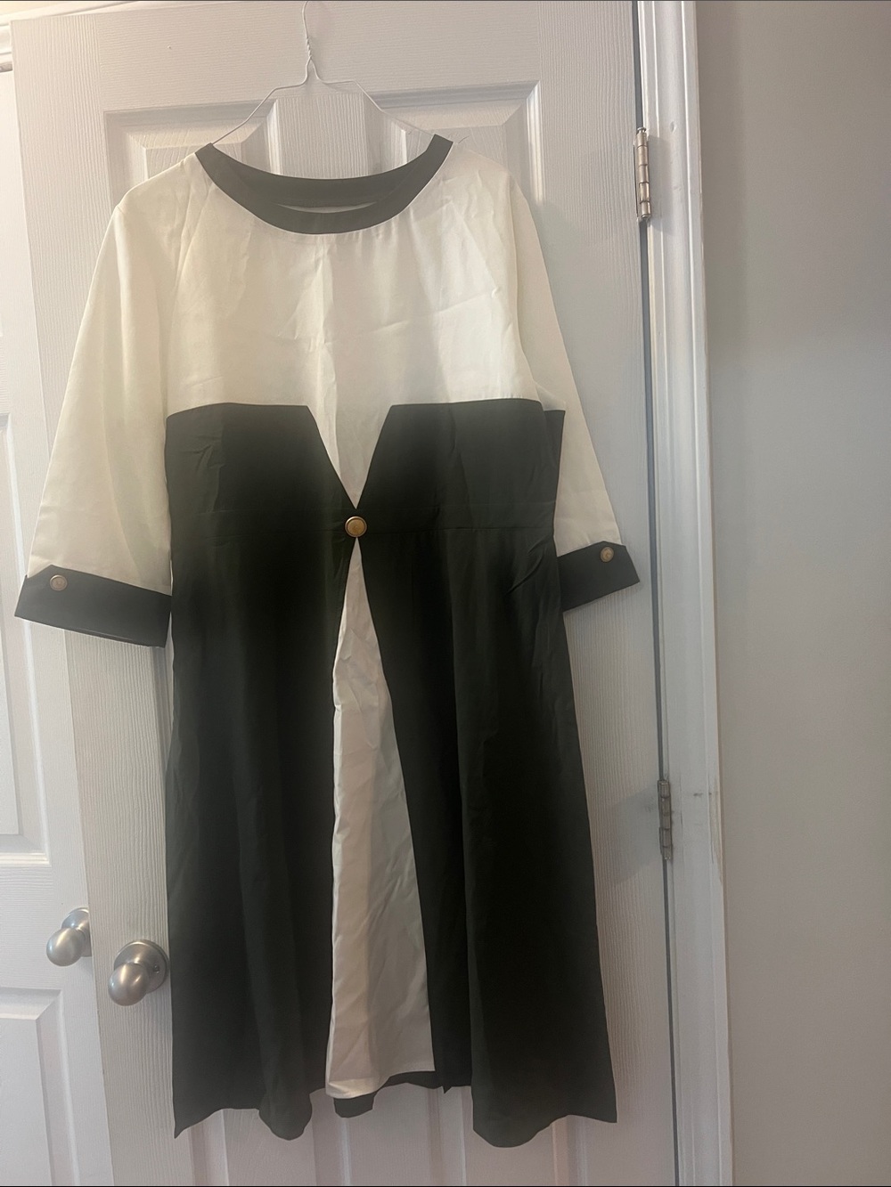 Green and White Two-Tone Button Front Dress